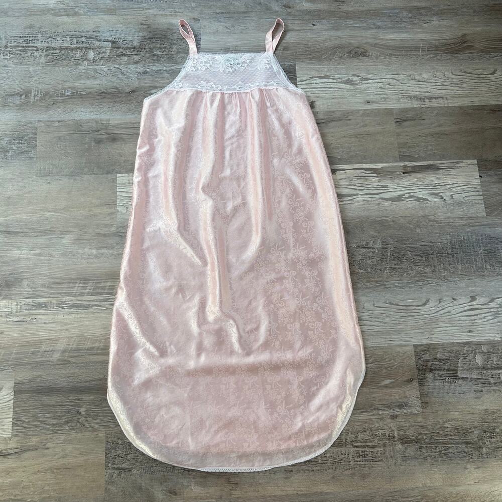Vintage Nicole Pink Satin & Lace Nightgown ILGWU Made in USA | Size M